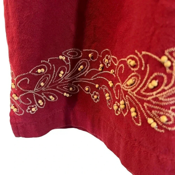Jane Ashley Rust Red Beaded Top Size Large Button Up Collared Short Sleeve Shirt - Picture 4 of 6